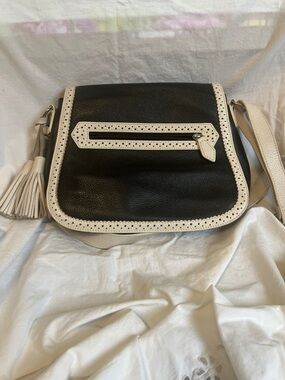 Danier Black and Cream Leather Two-Tone Perforated Crossbody